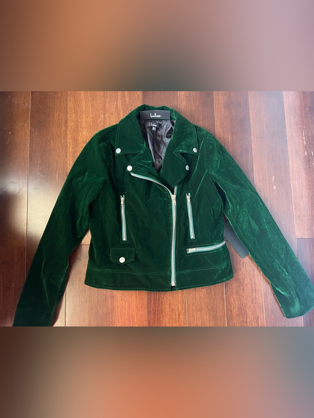 Lulus Style Icon Forest Green Velvet Moto Jacket Asymmetrical Zip Blazer Small S